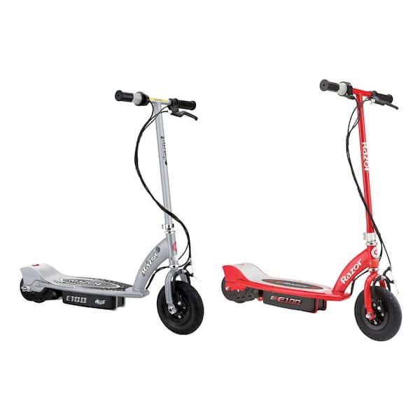Razor E100 24-Volt Electric Powered Ride On Scooter, Silver and (2 Scooters) 13181112 13111260 The Home Depot