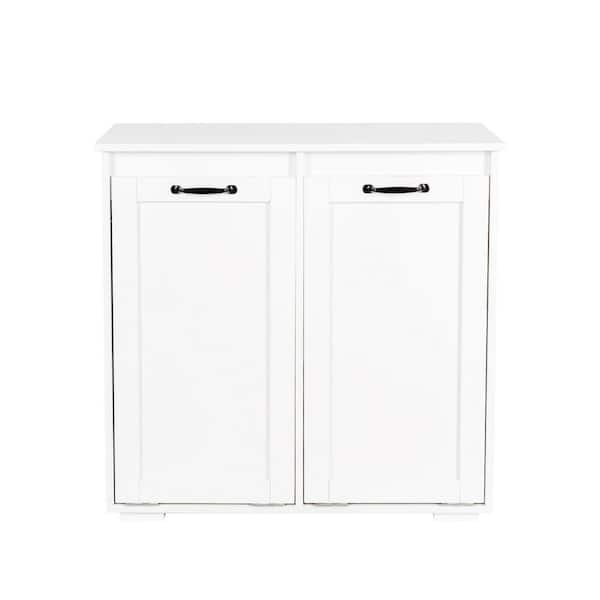 31.5 in. W x 15.75 in. D x 30.7 in. H White MDF Freestanding Linen Cabinet with 2-Removable Liner Bags