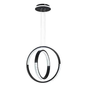 48-Watt Integrated LED Black Modern Dimmable 2 Rings Round Geometric Chandelier with Acrylic Shade and Remote