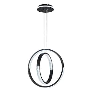 OUKANING 48-Watt Integrated LED Black Modern Dimmable 2 Rings 