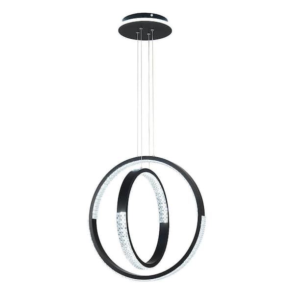 OUKANING 48-Watt Integrated LED Black Modern Dimmable 2 Rings 