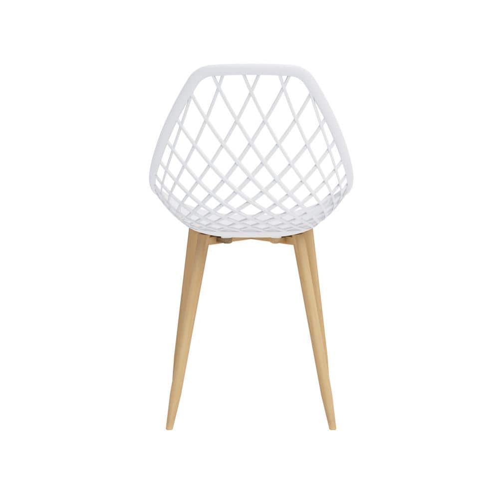Kurv White and Natural Armless Dining Chairs with Steel Frame