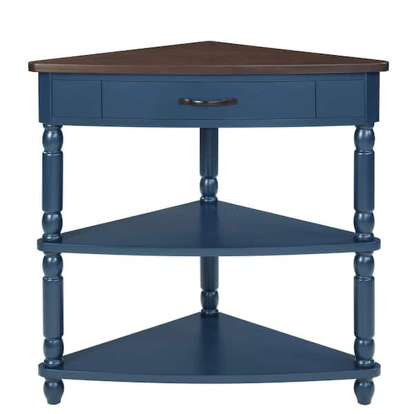 Noble House Azalea 33.86 in. Navy Blue Triangular Wood Corner End