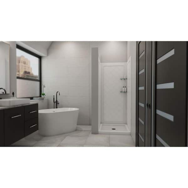 SlimLine 32 in. x 32 in. Single Threshold Shower Pan Base in White Center Drain Pan Base with Back Walls