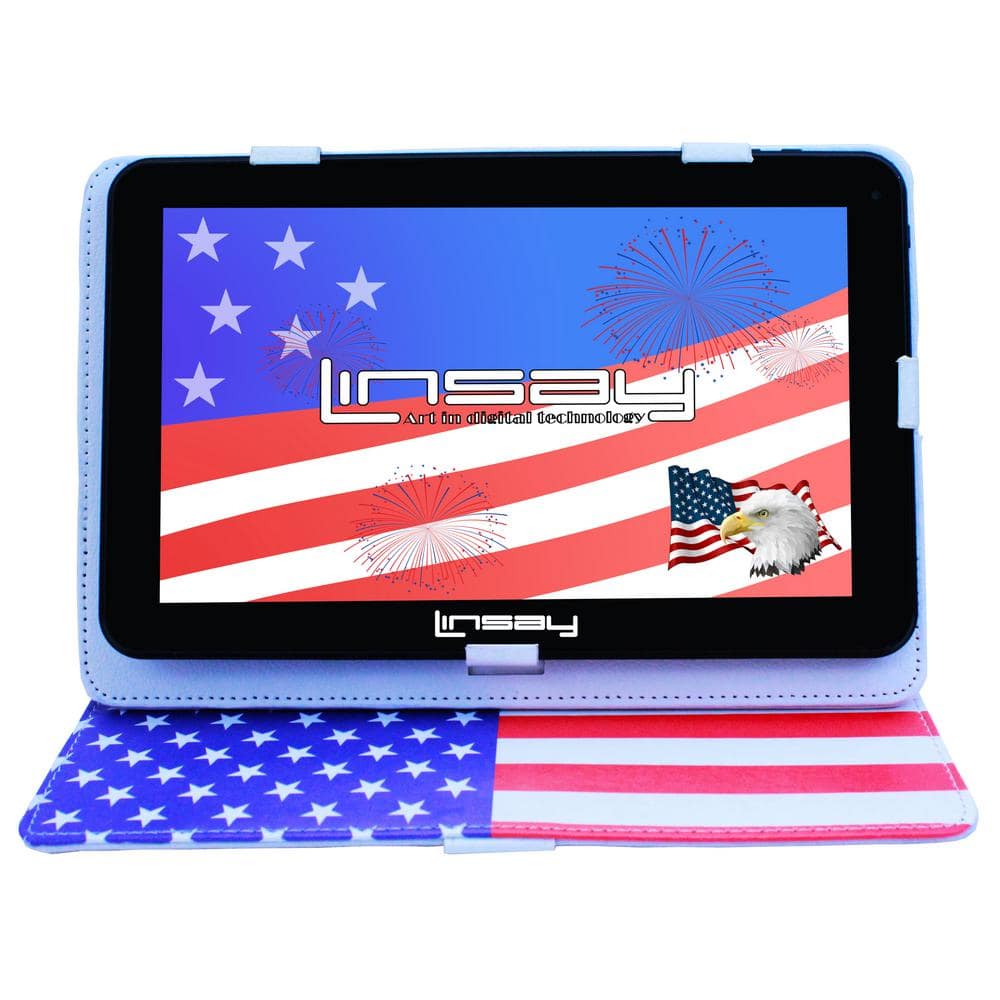 Linsay 10.1" New Tablet Quad Core 16 Gb Android 6.0 Bundle with Usa Style Leather Case