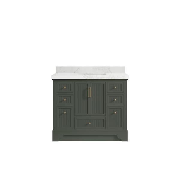 Willow Collections Alys 42 in. W x 22 in. D x 36 in. H Single Sink Bath Vanity in Pewter Green with 2 in. Calacatta Nuvo Qt. Top