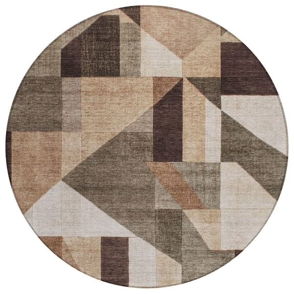 Chantille Machine Washable Indoor/Outdoor Abstract ACN2365 Brown 8 ft. x 8 ft. Round Rug