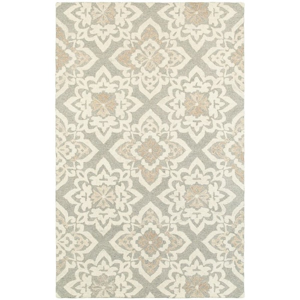 5' X 8' Gray And Sand Wool Geometric Hand Tufted Area Rug