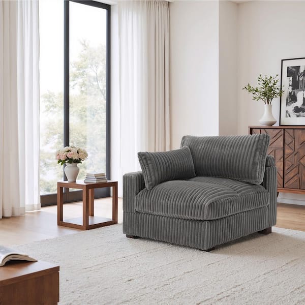 40.15 in. Square Arm Faux Rabbit Fur Polyester Rectangle Sectional Corner Sofa in Light Gray (Set of 1)