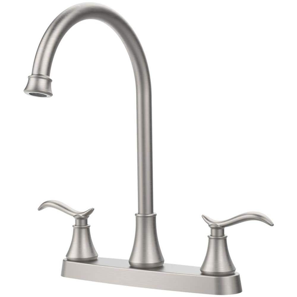 Double Handle Deck Mount Standard Kitchen Faucet in Brushed Nickel
