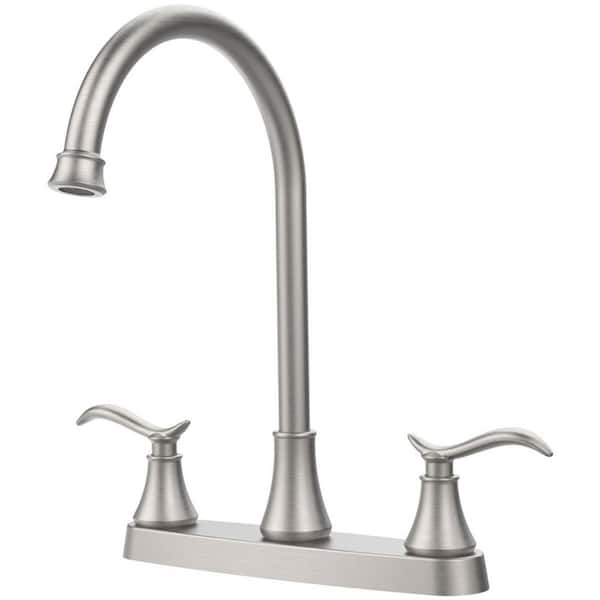 Unbranded Double Handle Deck Mount Standard Kitchen Faucet in Brushed Nickel