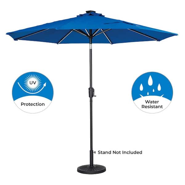 Sun-Ray 9 ft. Round Next Gen Solar Lighted Market Patio Umbrella in Royal Blue
