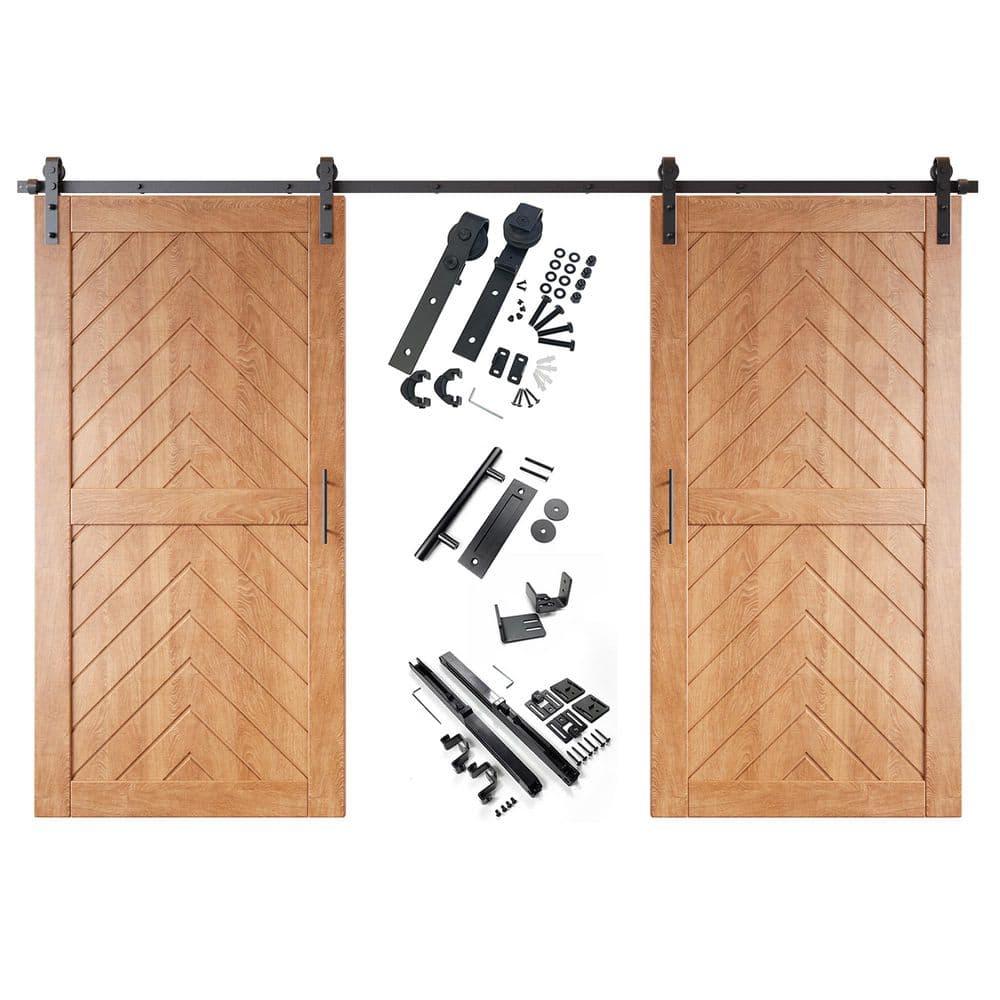 JT1 36 in. x 80 in. C-Panel Early American Fishbone Design Double Pine Wood Sliding Barn Door with Hardware Kit price history on PriceWatchPro