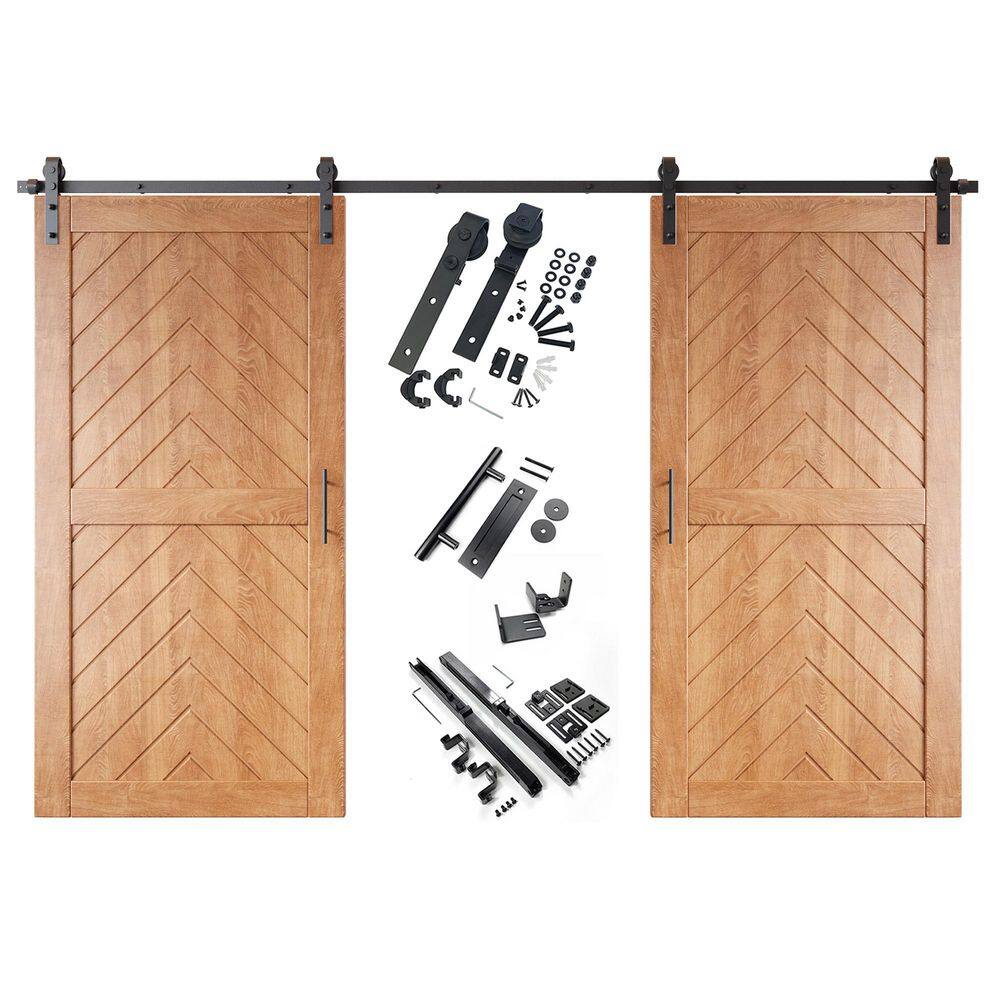 JT1 40 in. x 80 in. C-Panel Early American Fishbone Design Double Pine Wood Sliding Barn Door with Hardware Kit price history on PriceWatchPro