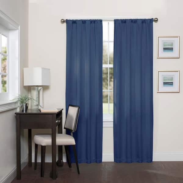 Eclipse Darrell ThermaWeave Indigo Solid Polyester 37 in. W x 95 in. L Blackout Single Rod Pocket Curtain Panel