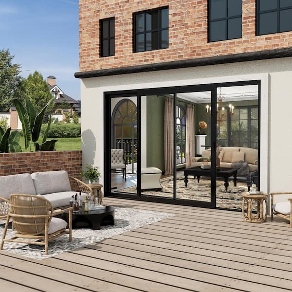 120 in. x 80 in. Matte Black Double Slide Aluminum Multi-Sliding Patio Door with Double Glazed Low-E Glass