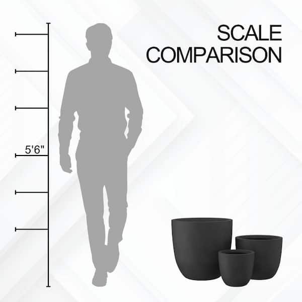 18 in. 14 in. and 10 in. W Weathered Concrete Round Planters (Set of 3), Lightweight, Seamless with Drainage Hole