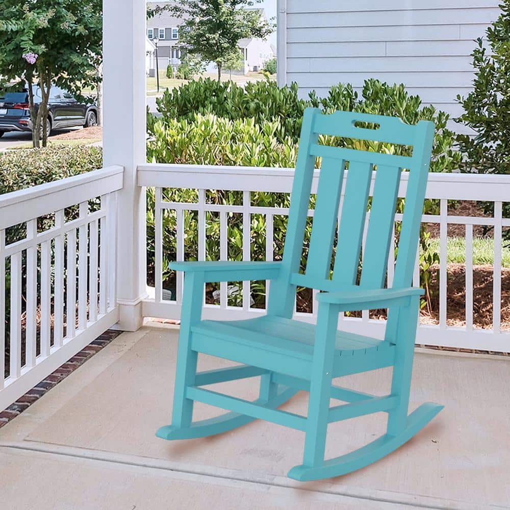 Blue Plastic Patio Outdoor Rocking Chair