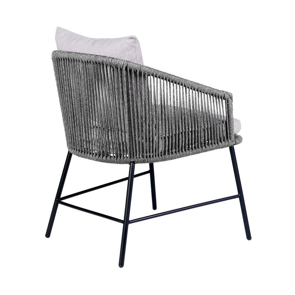 Gray Rope and Black Steel Outdoor Dining Chair with Cushions