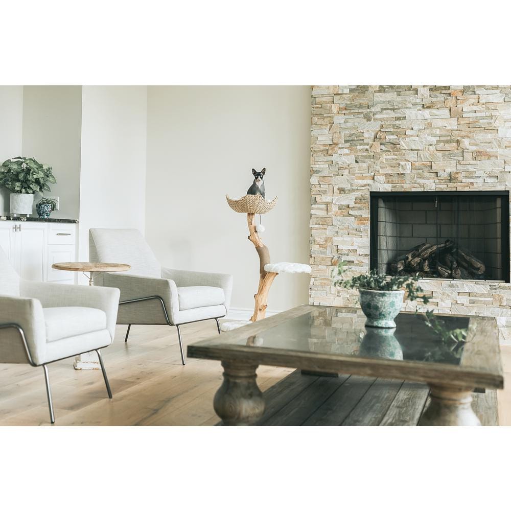 Alpine White Wooden Cat Tree with Wicker Basket