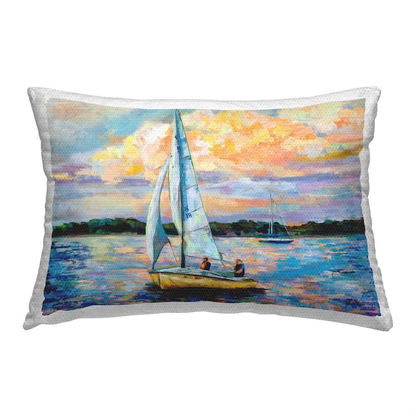 Modern Sailboat Sunrise Blue Rectangular Outdoor Throw Pillow