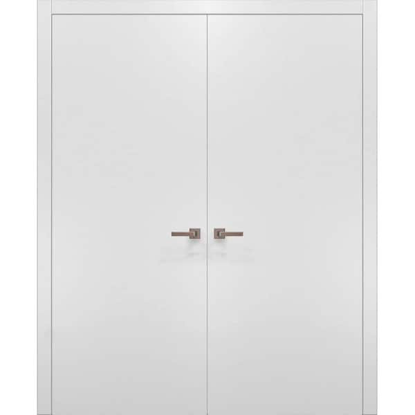 64 in. x 80 in. 2-Panel White Finished Solid Wood with Honeycomb Sliding Door with Hardware