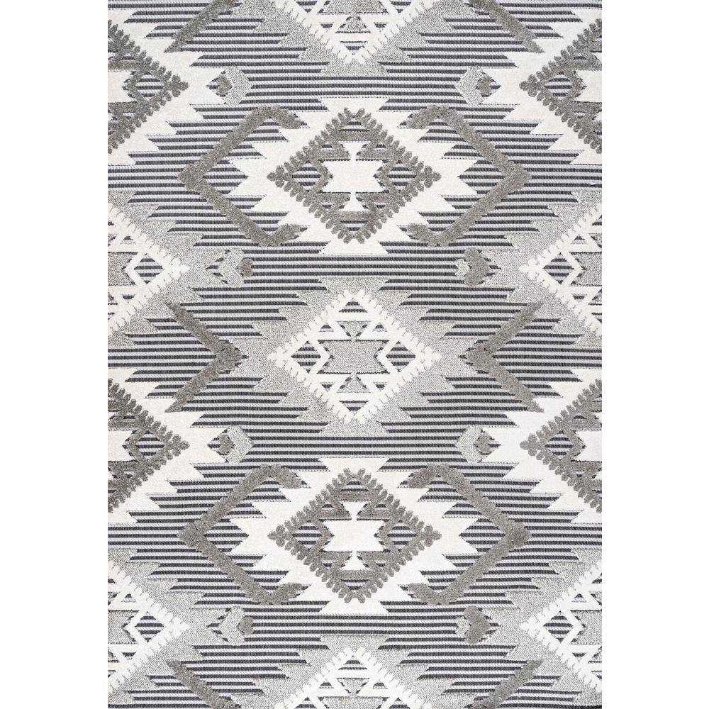 Sumak Gray and White Geometric Outdoor Area Rug