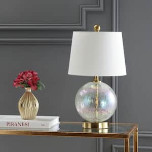 Riglan 20 in. Clear/Gold Textured Table Lamp with White Shade