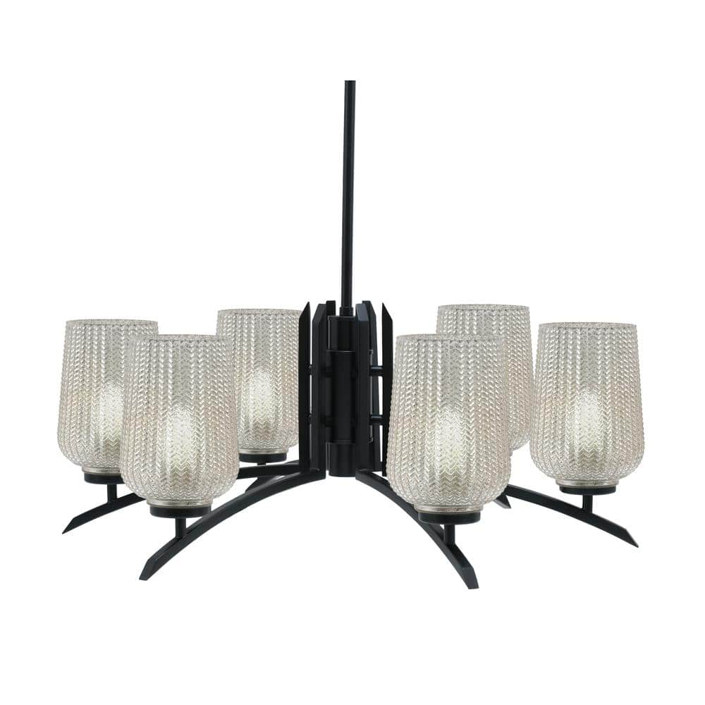 Siena 6-Light Matte Black Chandelier, Round Chandelier with Silver Glass Shades, No bulb Included