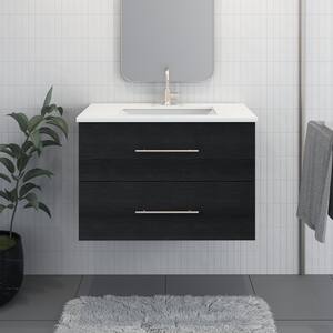 Napa 36 in. W x 22 in. D Single Sink Bathroom Vanity Wall Mounted In Black Ash With White Quartz Countertop