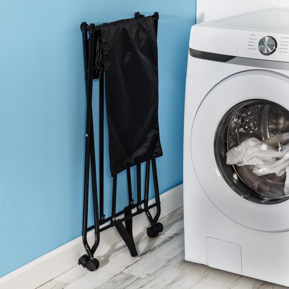 Black Collapsible Steel Frame Hamper with Wheels and Lid
