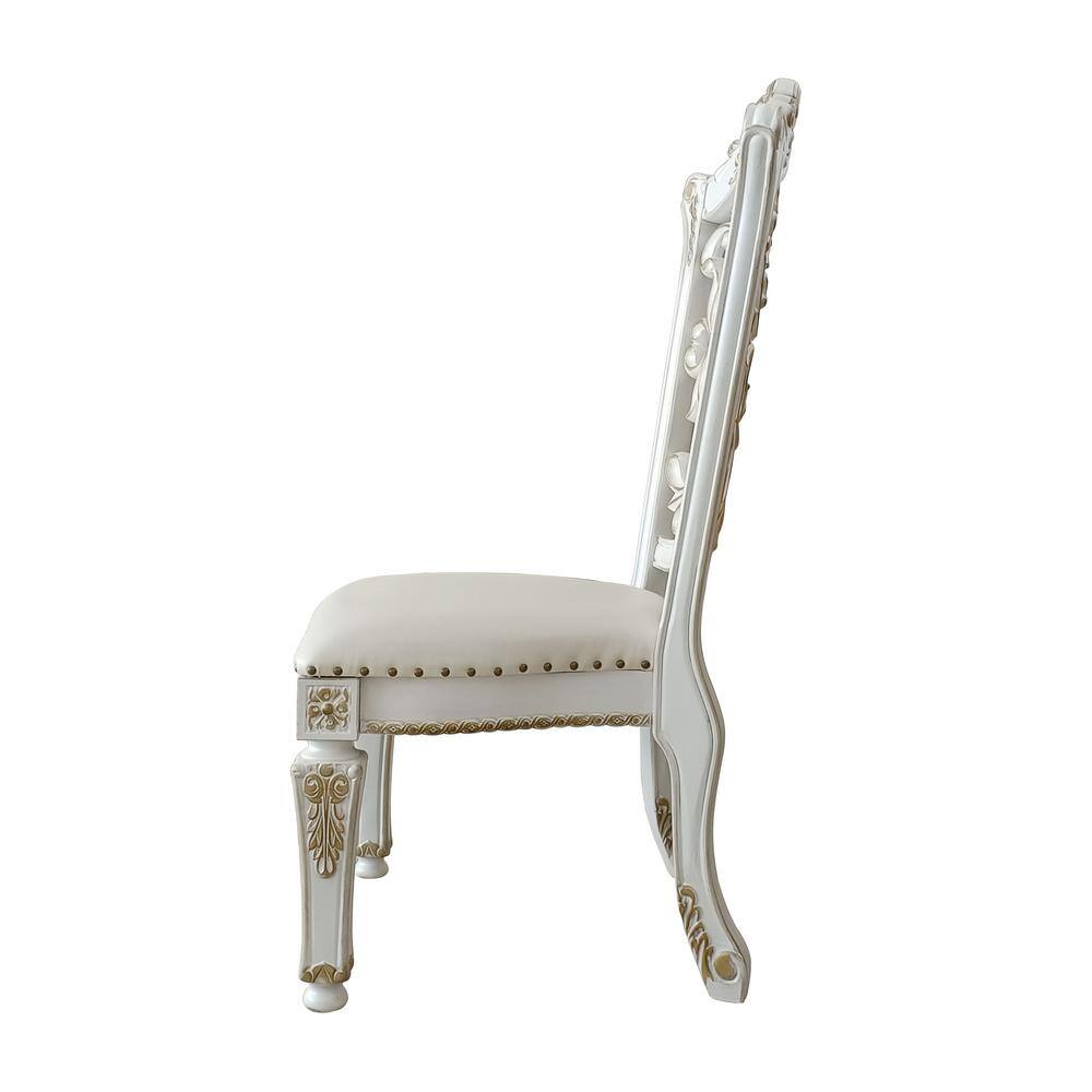 Antique Pearl High Back Wood Side Chair with Floral Motif