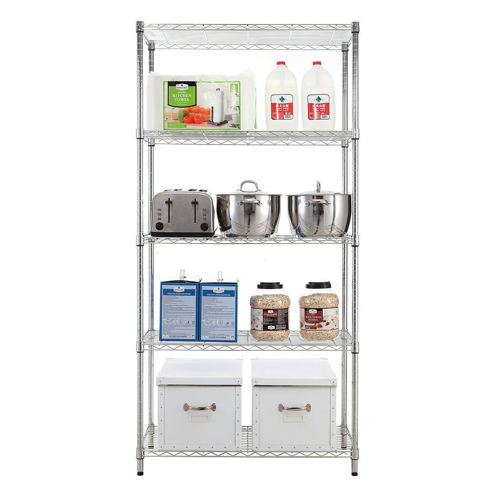 Chrome 5-Tier Adjustable Steel Utility Shelving Unit