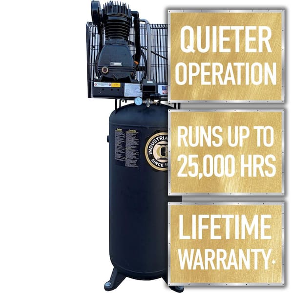 Industrial Gold 60 Gal. 5 HP Vertical 1-Phase Low RPM 175 PSI Electric Air Compressor with Quiet Operation