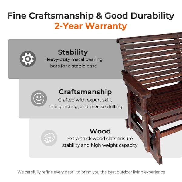 Innovaze 2-Person Solid Fir Wood Outdoor Glider with High Roll