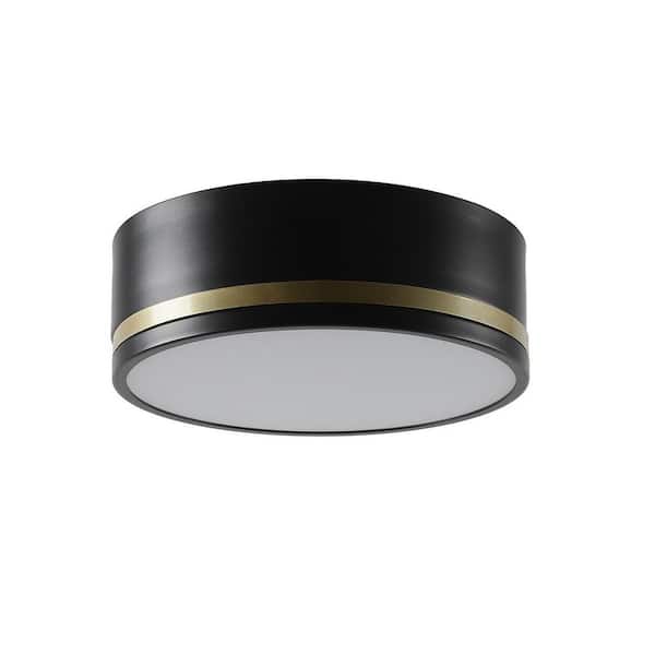 LENNON 12 in. Modern Matte Black and Gold Integrated LED Outdoor Flush Mount