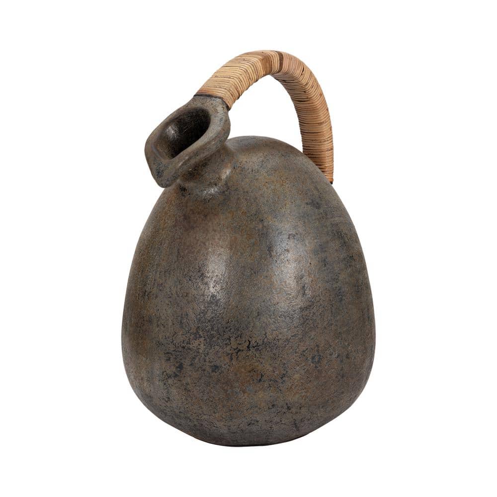 Rustic Terracotta Jug with Woven Handle, 16"