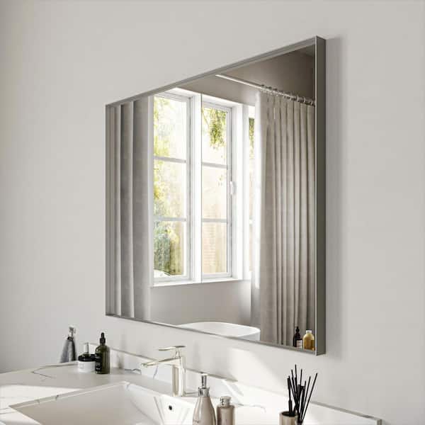ORGANNICE 32 in. W x 40 in. H Silver Aluminum Rectangle Framed Tempered Glass Wall-mounted Bathroom Mirror