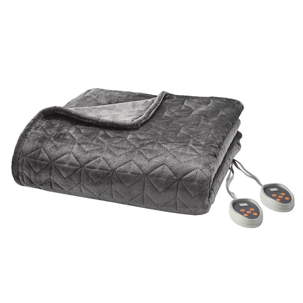 Beautyrest 84 in. x 90 in. Grey Queen Microlight Electric Blanket Quilt