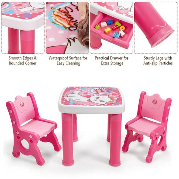 Costway Multifunctional Kids Desk and 2 Height-Adjustable Chairs with  Non-slip Point Pink BB5613PI - The Home Depot