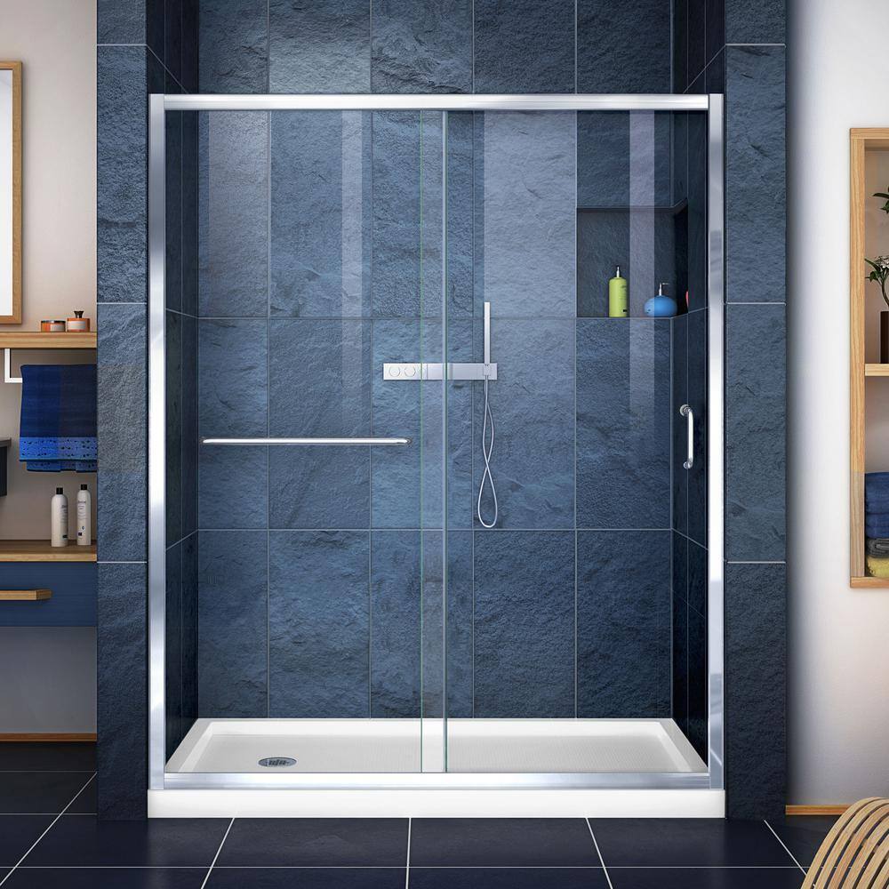 Infinity-Z 34 in. x 60 in. Semi-Frameless Sliding Shower Door in Chrome with Left Drain White Acrylic Base price history on PriceWatchPro