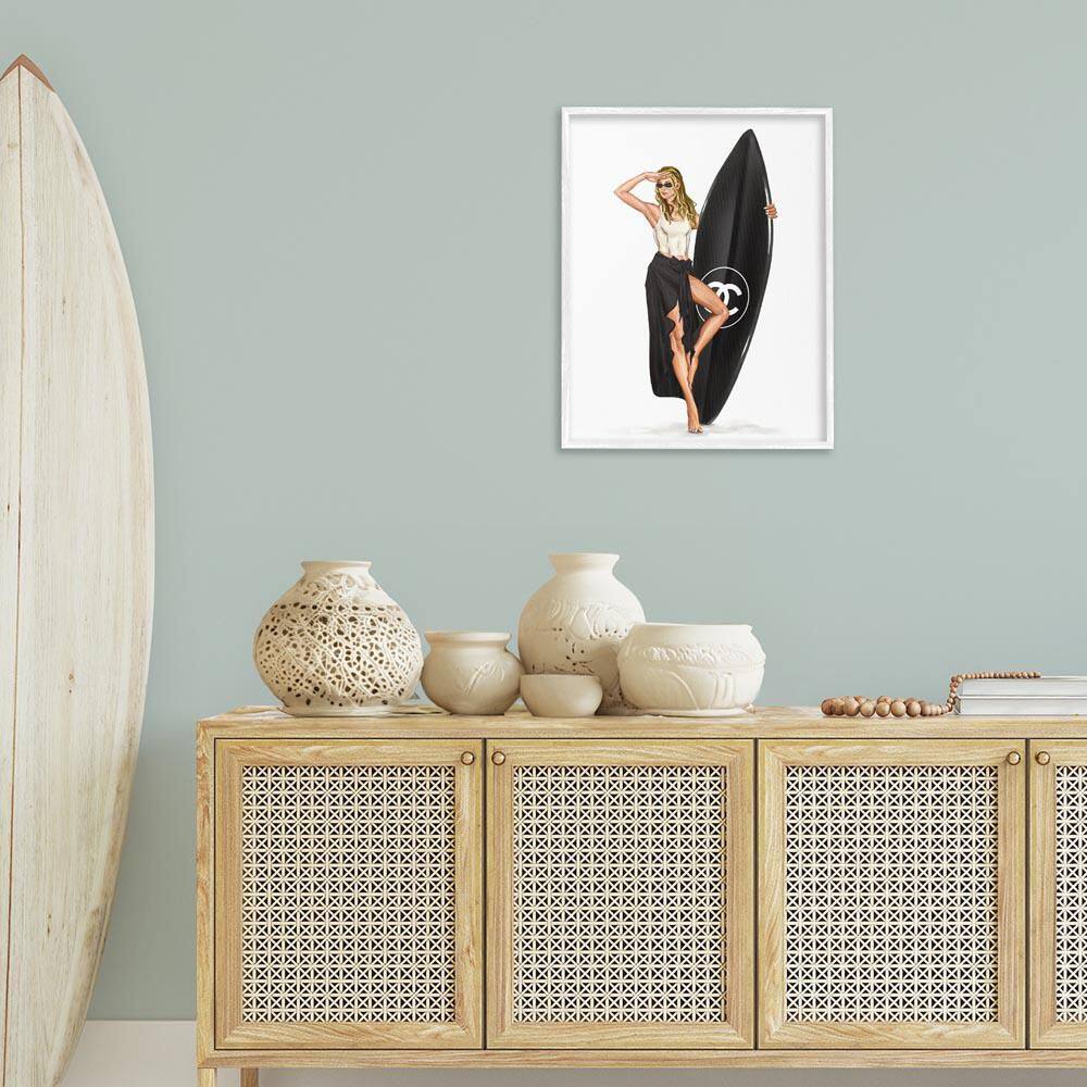 Trendy Surfer Girl in Black by Ziwei Li White Framed People Giclee Art Print 30 in. x 24 in. price history on PriceWatchPro