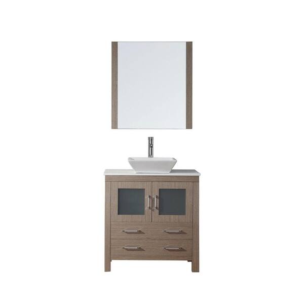 Virtu USA Dior 32 in. W x 18.3 in. D x 33.43 in. H Dark Oak Vanity with Stone Vanity Top with White Square Basin and Mirror