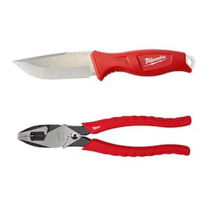 4 in. Tradesman Fixed Blade Knife with 9 in. High Leverage Lineman's Pliers with Crimper