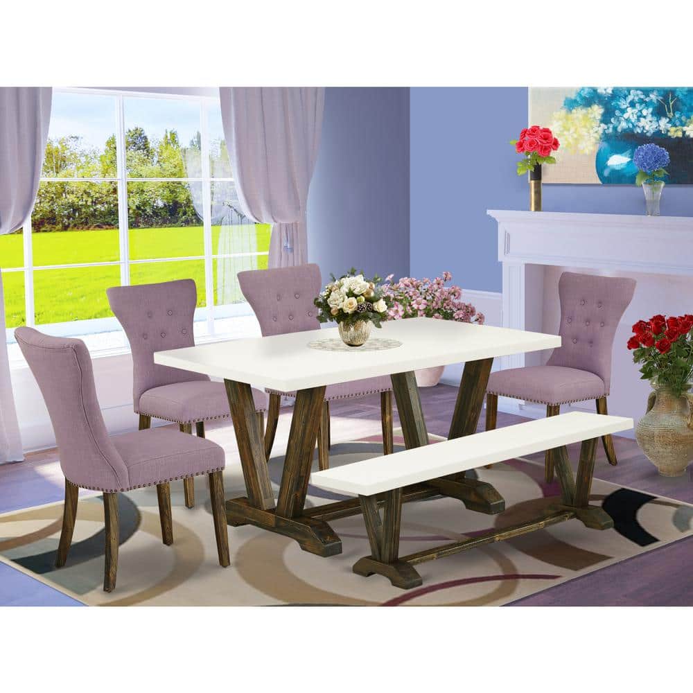 6-Piece Multi-Color Solid Wood Top-Rectangular Button Tufted Upholstered Dining Room Set-Seats 4 price history on PriceWatchPro