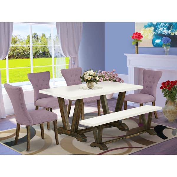 East West Furniture 6-Piece Multi-Color Solid Wood Top-Rectangular Button Tufted Upholstered Dining Room Set-Seats 4
