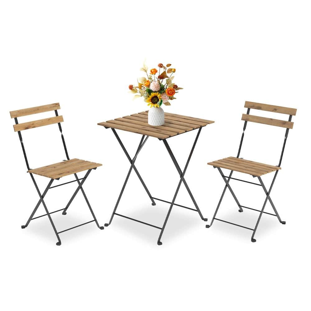 Brown and Black 3-Piece Folding Outdoor Patio Bistro Set with 23.6 in. Square Table and 2 Chairs price history on PriceWatchPro