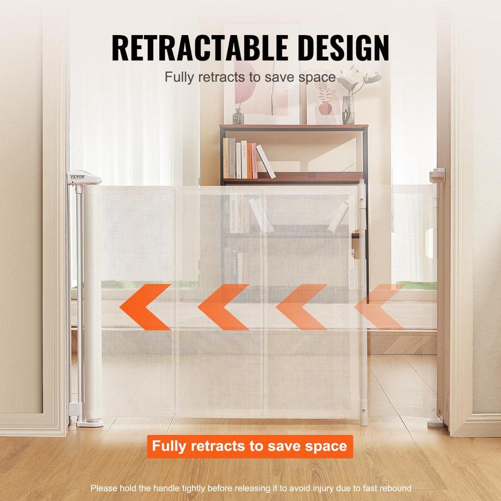 White Retractable Stairway Pet Gate with Plastic Mesh