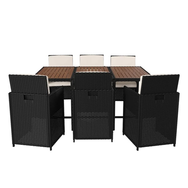 TAYLOR + LOGAN Black 7-Piece Wicker/Rattan Rectangle Outdoor Dining Set