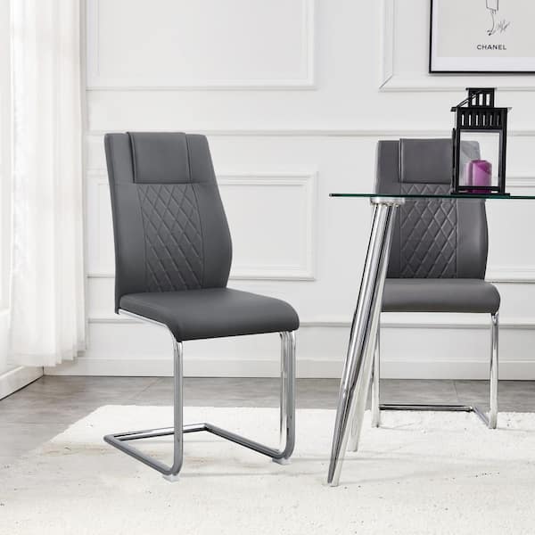 Grey faux leather dining online chairs with chrome legs